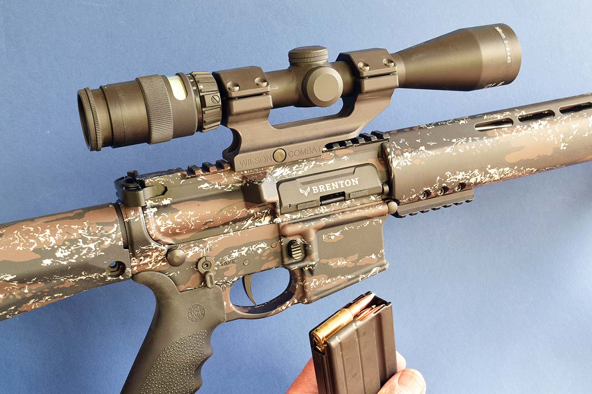 Bartt Brenton designed his ARs to “feel like hunting rifles.” Note the shapes of the guard and forestock.